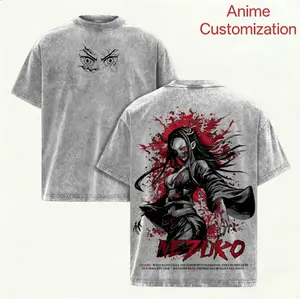 Nezuko Kamado Demon Slayer Double Printed Tee, Vintage Unisex Oversized Washed Heavyweight Cotton shirt Streetwear, OtakuDrop Fashion Style Graphic Tee, Gift for Fans Manga Anime Merch