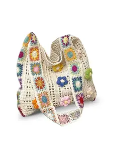 Women's Summer Floral Crochet Crossbody Bag, Boho Embroidery Crossbody Tote Bag, Hollow Out Crochet Backpack, Perfect for Beach Vacation and Daily Commute