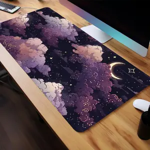 Creative Moon & Star Pattern Mouse Pad, Non-slip Rubber Base Stitched Edge Desk Keyboard Pad, Large Gaming Mouse Pad