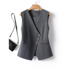 Women's Solid V Neck Blazer Vest, Elegant Fashion Casual Vest? for Work Office Business, Ladies Spring & Fall Clothes