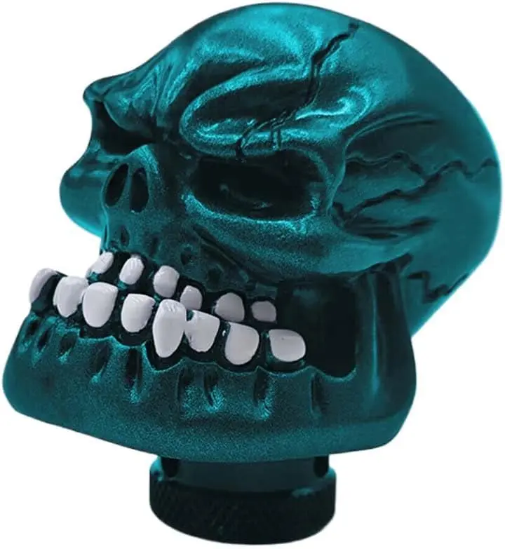 Skull Car Gear Shift Knob, Big Tooth Skull Stick Shifter, Car Transmissions Shifting Lever Handle Compatible with Most Automatic Manual Truck Car SUV (Blue)