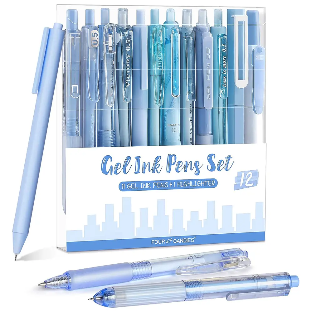 12PCS Blue(black ink*11+Highlighter*1)