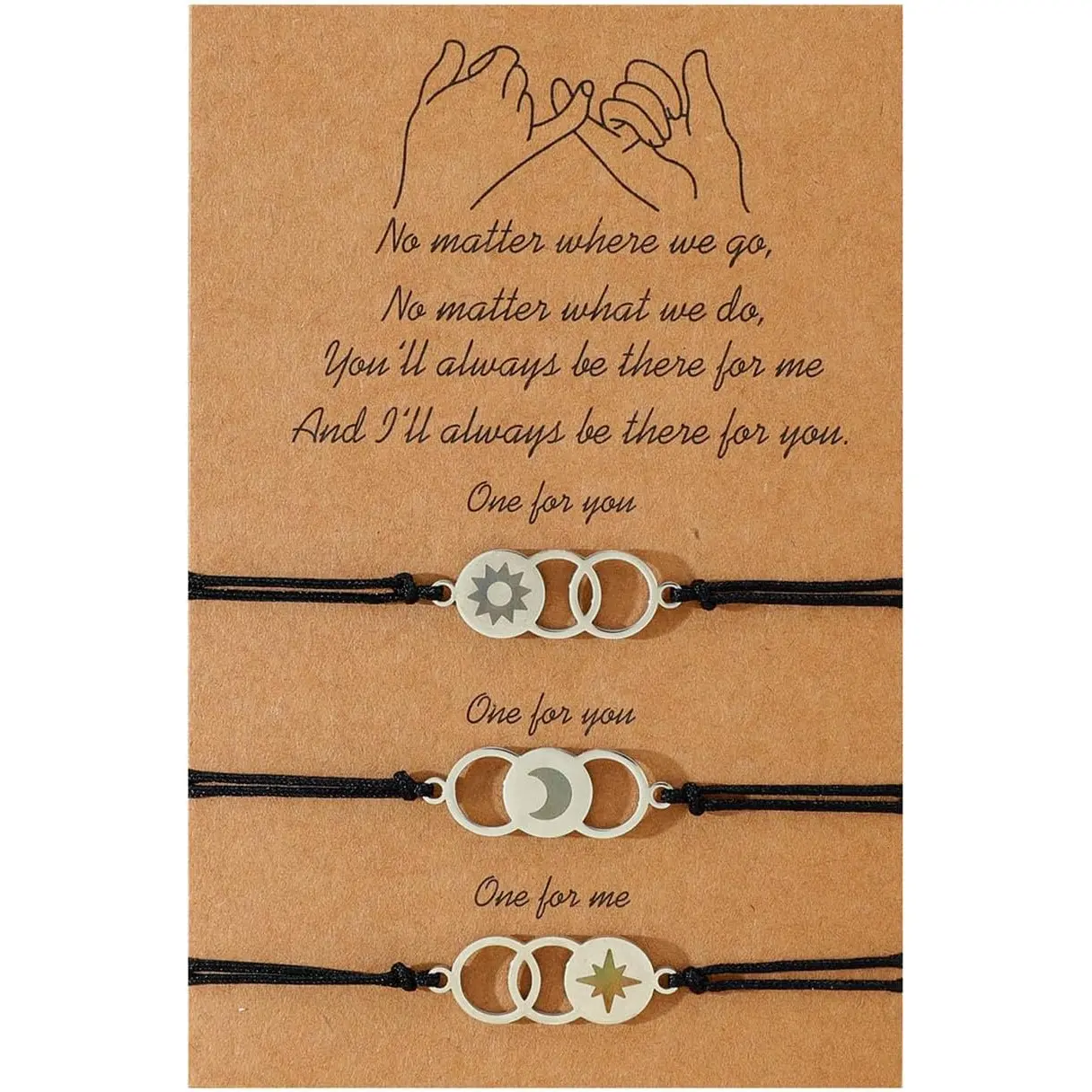 3 Pcs Pinky Promise Distance Matching Bracelets Friendship Sister Jewelry Gift for Best Friend Daughters Family Besties Sisters
