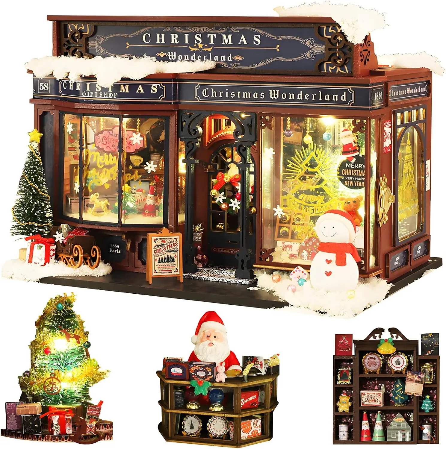 Spilay Dollhouse Miniature with Furniture,DIY Wooden Crafts Doll House Mini Handmade Christmas Kit,1:24 Scale Creative Room Idea Gift for Adult Friend Lover(with Dust Cover Music Box)