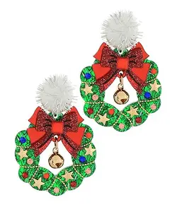 Pom Pom Christmas Wreath Earrings