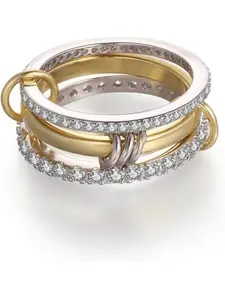 2026 stacked cubic zirconia ring, 18K gold, thick and shiny, non-discolorable, gold and silver combination, a great gift for wife or girlfriend
