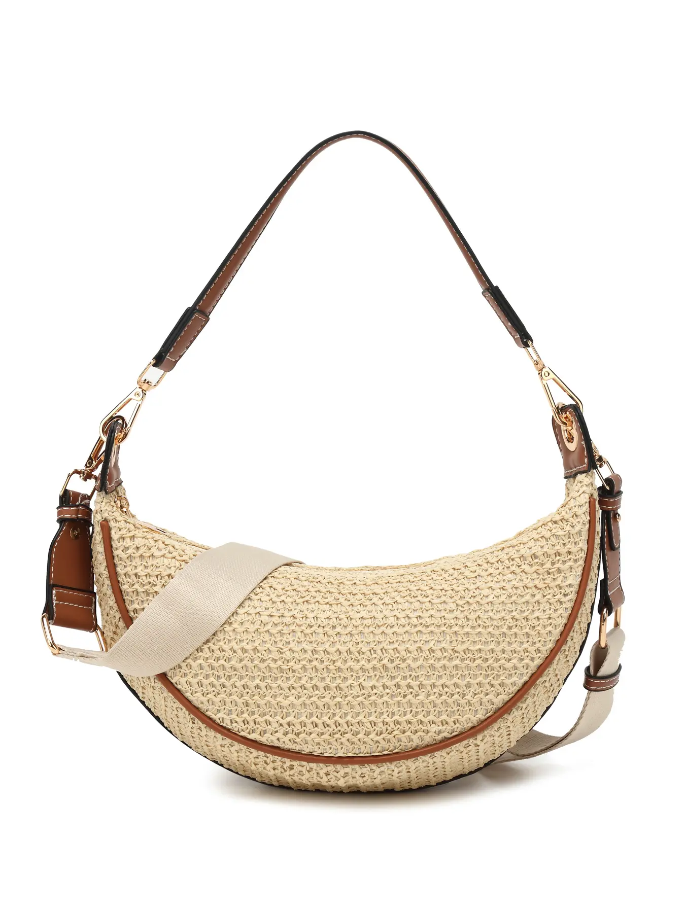 Straw Casual Crossbody Bags for Women Beach Woven Hobo Handbag Summer Chic Crescent Shoulder Purses with Adjustable Strap