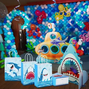 Shark Theme Party Gift Bag, 12pcs/set Shark Candy Bag with Handle, Party Favor Bag, Party Favor Packs, Gift Wrapping Supplies for Birthday Party, Summer Party Supplies
