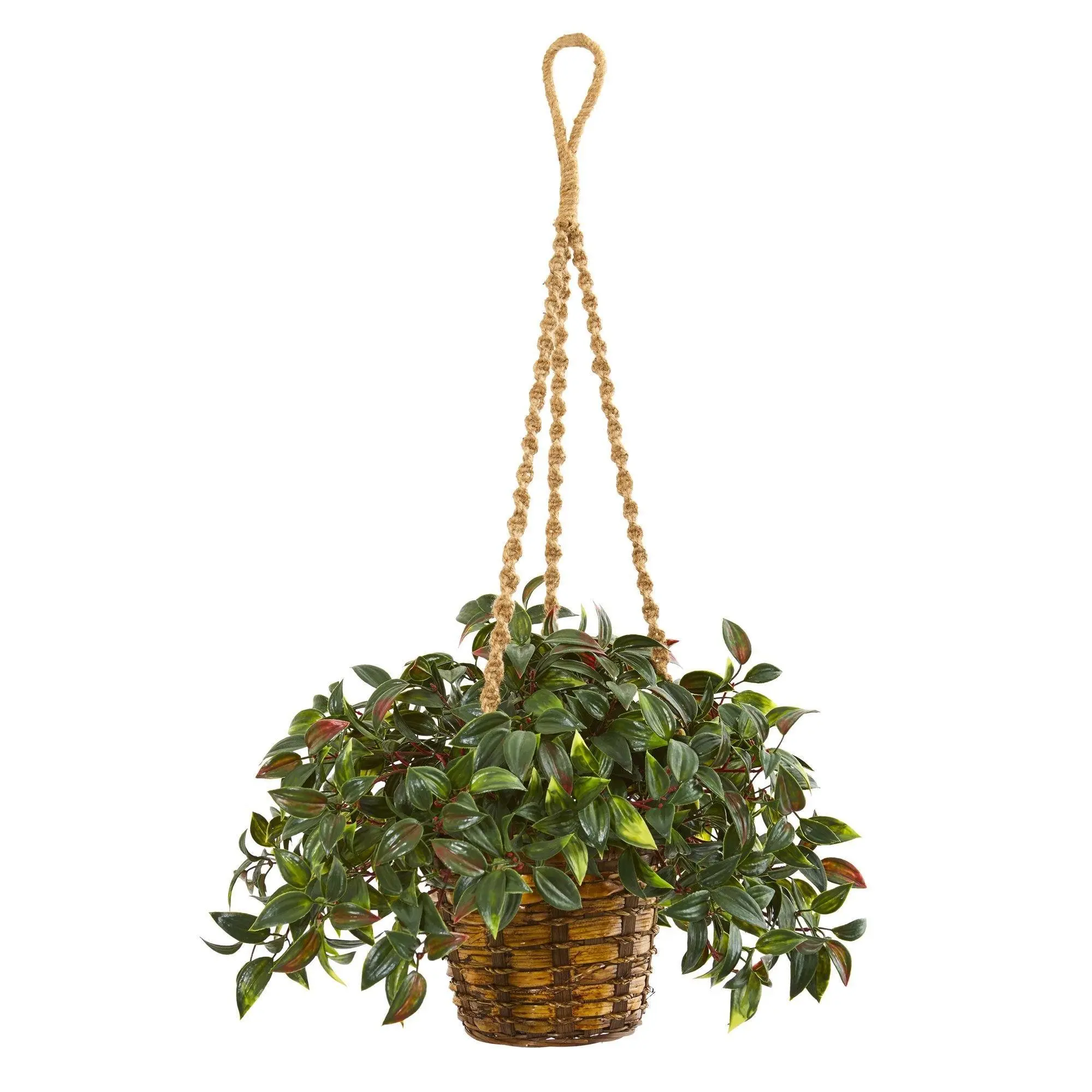 30-in UV-Resistant Synthetic Mini Melon Artificial Potted Flower Plant, Hanging Basket Included, Indoor/Outdoor Home Garden Plant Decor Accent