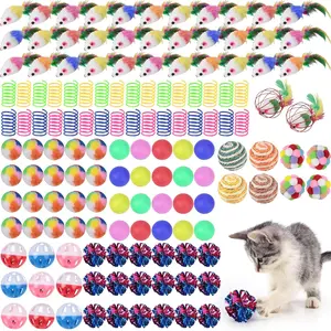 150 count  Toys Bulk Kitten Toys Pack Variety Funny Interactive  Including Mice Rainbow Balls Spring Crinkle Balls for Indoor  Kitty Kitten(Classic)