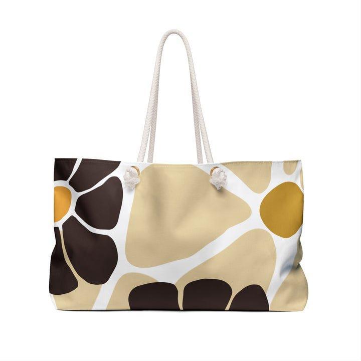 Beige & Mustard Retro Floral Weekender Bag Wild Daisey Escape Collection 100% Spun Polyester Durable 27" Cotton Rope Handles T-bottom Structure USA Assembled