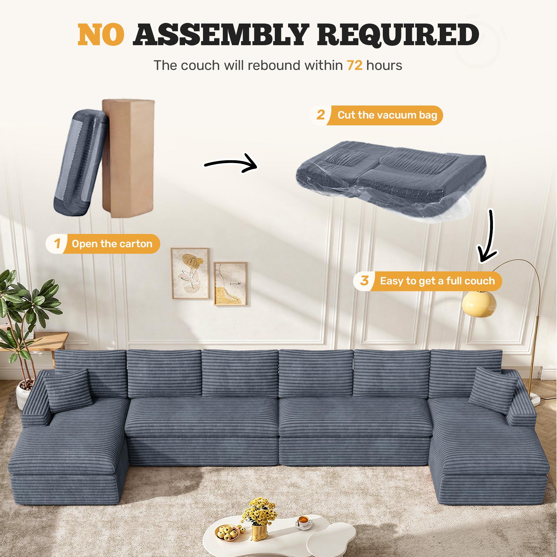 134" U Shaped Modular Sectional Sofa, Oversized Boneless Couches for Living Room,No Assembly Required Corduroy Cloud Couch with Chaise Lounge