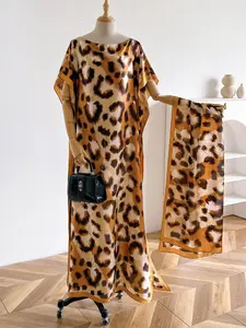Women's Leopard Print Long Sleeve Kimono & Scarf Set, Casual Open Front Outerwear & Shawl, Ladies Clothes for Beach Vacation, Womenswear