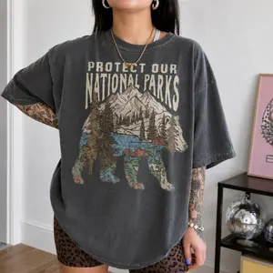 Comfort Colors Protect Our Parks Shirt, Nature Graphic Tee, National Parks T-Shirt, Hiking Camping Outdoor Lover Gift, Camping Adventure Top, Women Letter Print
