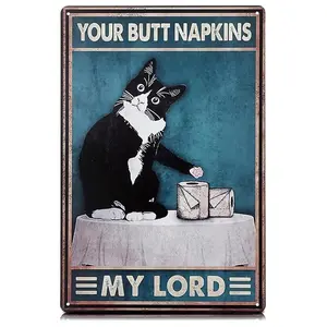 20x30cm/8x12inch Aluminum Funny Black Cat Sign "Are You Pooping?", Vintage Gothic Bathroom Wall Art Plaque, Home Decor for Apartments