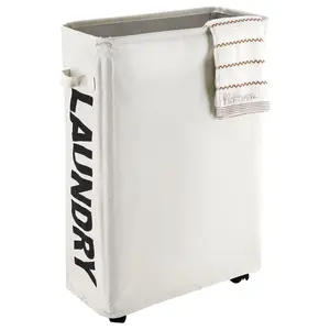 Caroeas 22" Rolling Slim Laundry Basket with Stand Foldable Waterproof Sorter and Organizer on Wheels Tall Thin Dirty Laundry Hamper Basket Home Cotton Corner Bin