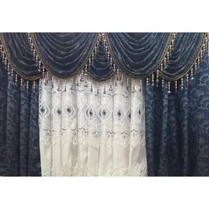 Luxury Stefania Navy 11PC Curtain Set with Elizabeth Embroidered Curtains