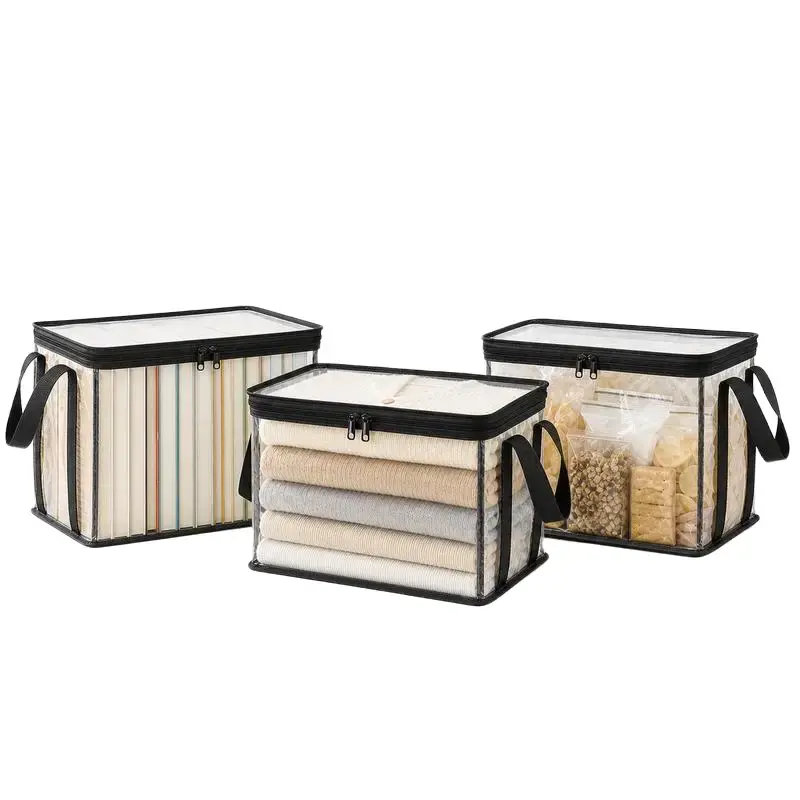 Transparent PVC Storage Bag with Zipper Lid, Handles, Black Trim - Foldable Collapsible Organizers, Home Supplies for Clothes, Closet storage box miscellaneous item plastic storage box halloween ideal