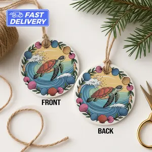 Sea Turtle Ornament, Ocean Wave Ornament, Seashell Gift, Turtle Lover Gift, Nautical Decor, Coastal Ornament, Beach Ornament