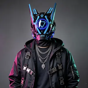 COSTRIBE LED Glow Mecha Helmet,Halloween Mask, One Size Rechargeable Punk Mask for Gamer Cosplay Unique Design Led Features face masks face mask outdoorfun