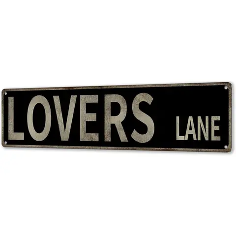 "Lovers Lane" Letter Vintage Metal Retro Flat Decorative Sign - 16x4in Rectangle Novelty Vintage Plaque, Hanging Wall Sign, House Decor Aesthetic for Teen Bedrooms Home Apartment Accessories