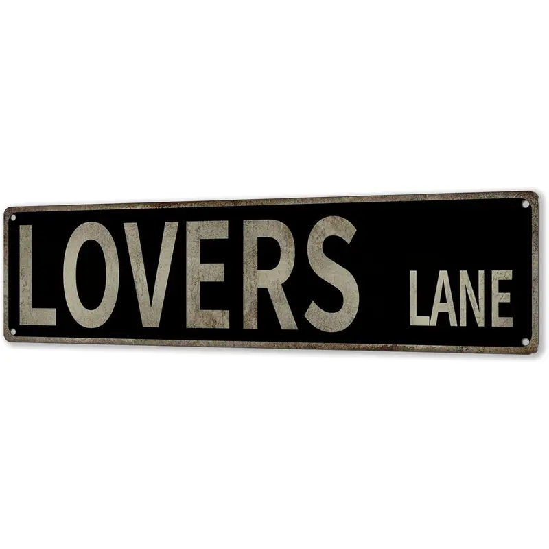 "Lovers Lane" Letter Vintage Metal Retro Flat Decorative Sign - 16x4in Rectangle Novelty Vintage Plaque, Hanging Wall Sign, House Decor Aesthetic for Teen Bedrooms Home Apartment Accessories