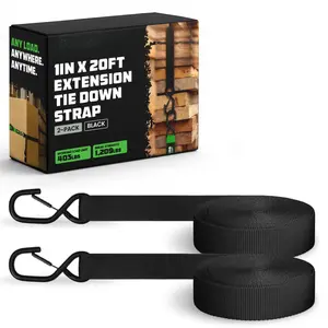 USA 1" x 20' Ratchet Strap Extension (2 Pack) with Loops Every 5 FT, S-Hook with Safety Clip – 1,209 LB Break Strength – Cargo Tie Down for Oversized Loads, Boxes, Moving, Hauling