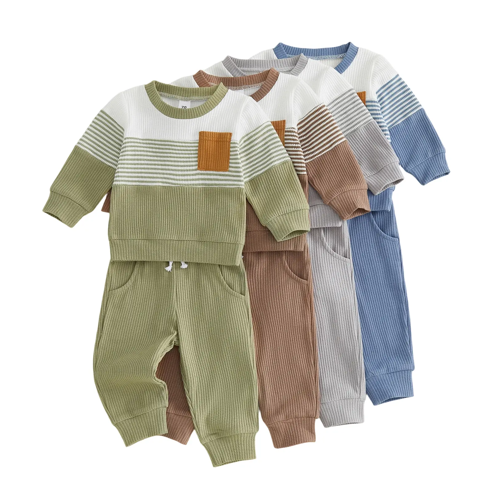 Toddler Baby Little Boys 2-piece Outfit Long Sleeve Stripes T-shirt with Pants Fall Outfit for Casual Daily 3M-5T