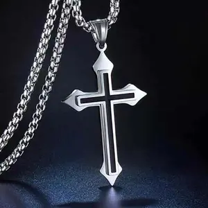2025 Jewelry Design Vintage Gothic Hollow Cross Pendant Necklace Silver Color Cool Street Style For Men Women Gift Wholesale Neck Jewelry