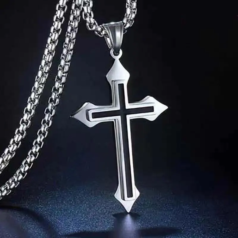2025 Jewelry Design Vintage Gothic Hollow Cross Pendant Necklace Silver Color Cool Street Style For Men Women Gift Wholesale Neck Jewelry