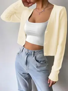 Women's Short Knit Cardigan, Casual Loose-Fitting Sweater, New Arrival Ladies Fashion, Comfortable and Stylish Outerwear, Cropped