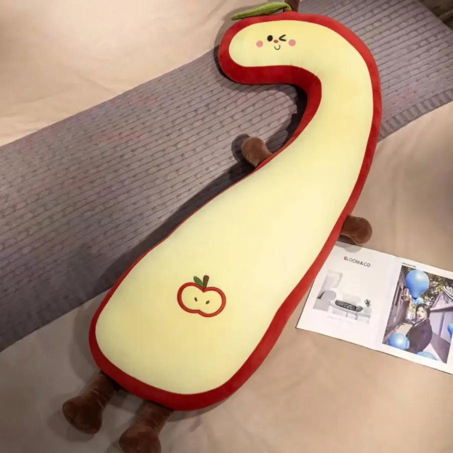 Apple long pillow cushion, curved side sleeping leg-support pillow, human-like fruit plush toy, girls’ sleep pillow