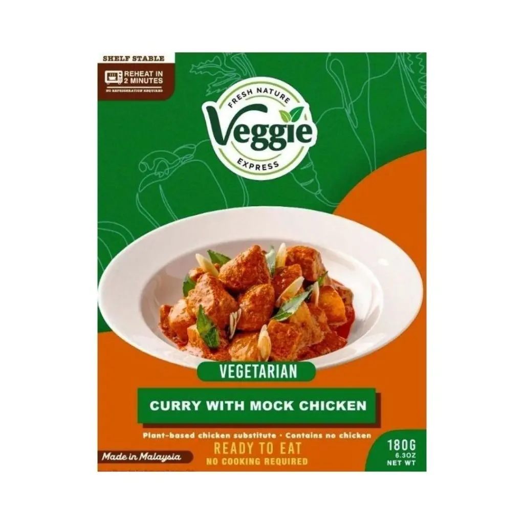 Veggie Express Plant-Based Ready-to-Eat Spicy Curry with Mock Chicken - Ambient, High Sodium - 180g