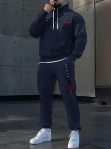 Men's Paris letter printed hooded sweatshirt&drawstring sweatpants set, Streetwear tracksuit set, autumn and winter daily wear sportswear, indoor and outdoor sports set, casual loose fit, soft and breathable