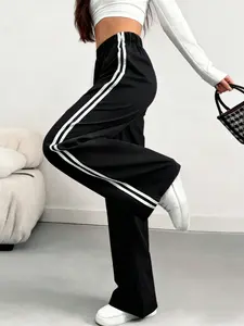 Women’s Spring/Summer Loose Straight-Leg Drawstring Casual Pants – Fashionable Solid Color Wide-Leg Sports Trousers for Everyday Wear and Street Style, Versatile Design