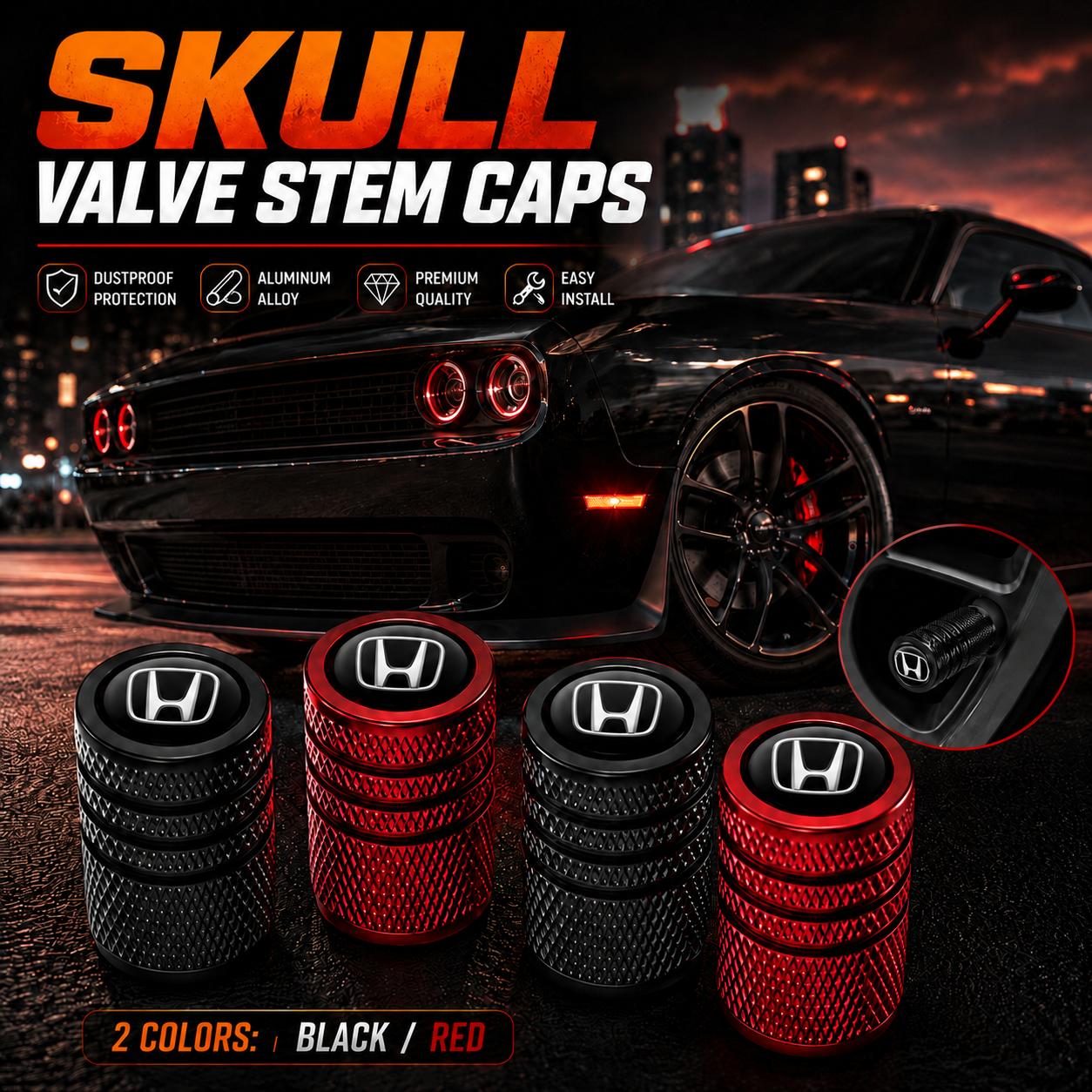 MONKEY KING Premium Custom Logo Aluminum Tire Valve Caps for Honda Civic, CR-V, Accord & Most Cars - High-Strength Metal, Dustproof Valve Protection, Quick Install, Sporty Style Upgrade