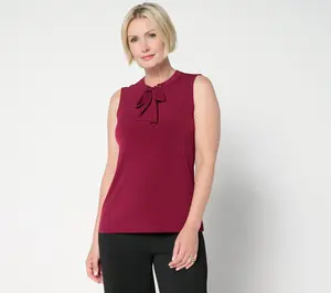 Susan Graver Liquid Knit Sleeveless Tie-Front Shell Top