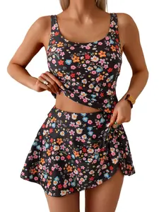 JointlyCreating Women's 2-Piece Tankini Swimsuit Set - Tummy Control High-Waisted Tank Top, Matching Swim Skirt
