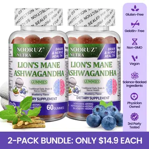 TikTokShopBlackFriday  NOORUZ Ashwagandha & Lion's Mane & Blueberry Gummies Vegan Plant-Based Extracts/GMO-Free/Gluten-Free/Gelatin-Free Supports Cognitive and Memory Health Brain Booster Supplement