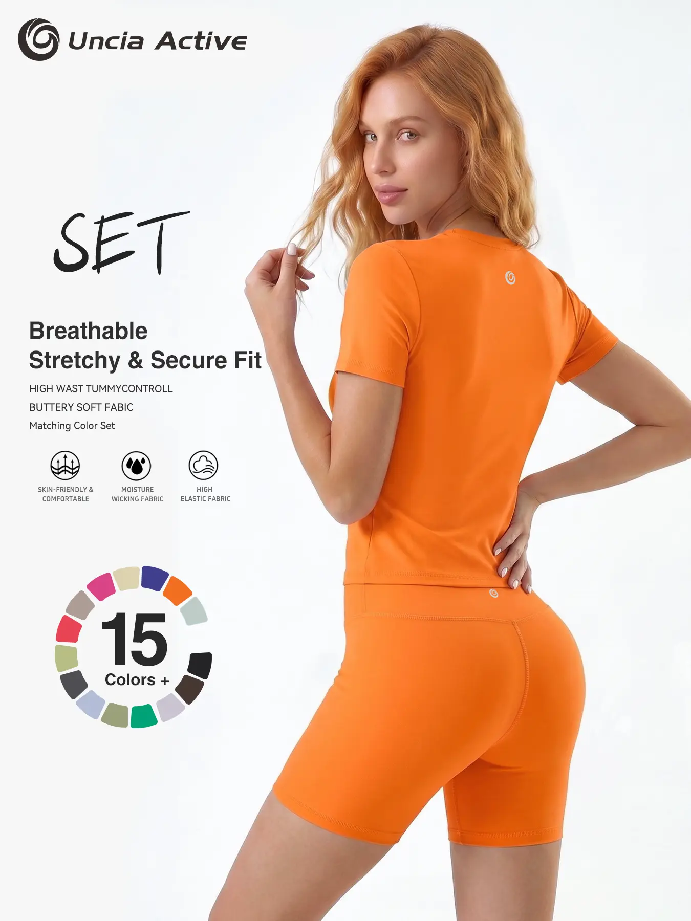 UnciaActive Women's Solid Round Neck Short Sleeve Athletic T-Shirt - 2 Piece Matching Gym Sets, Casual Sportswear for Indoor & Outdoor Fitness, Women's Clothes, Clothing summerwins Try it backtoschool