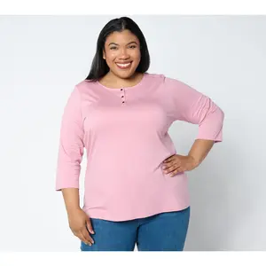 Denim & Co. Essentials Luxe Jersey 3/4 Sleeve Henley Top