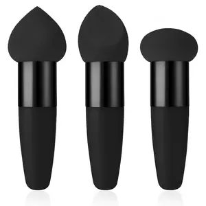 Makeup Sponge 3 PCS Cosmetic Foundation Make Up Concealer Blending Cosmetic Mini Angled Brush Applicator Handle Artist Applying Make-Up Beauty Eyebrow Face Powder Puff(black)