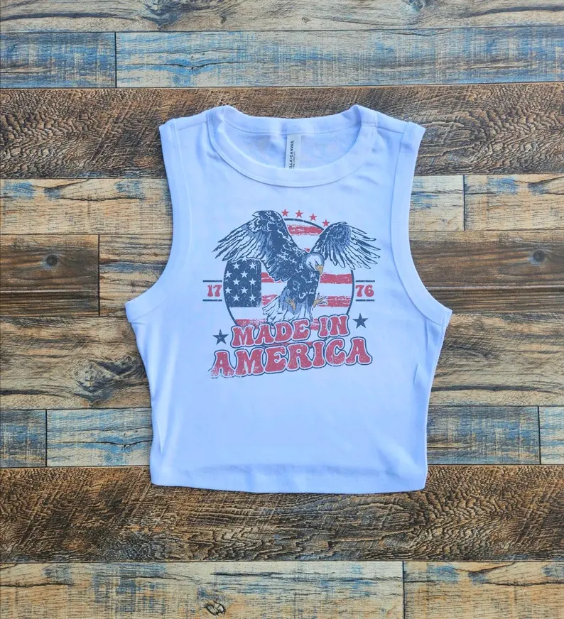 America Eagle Crop Tank Top, Memorial Day, July 4th Crop top, Womens 1776 July Patriotic Shirt, Womens July 4th tshirts