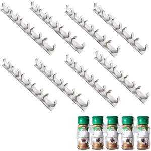 PrimPick 40 Spice Gripper Clips, 8 Strips Spice Racks Hold 40 Plastic Heavy Jars Bottles for Cabinet Door