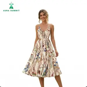 Aurasummit Women's Casual Vintage Floral Print Sleeveless Spaghetti Strap Maxi Dress - Flowy Lady Cami with Adjustable Straps, Perfect for Summer Beach Vacation & Party