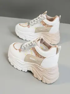 Women's Fashionable Streetwear Footwear Lace Up Low Top Athletic Trainer Sneakers, Casual Comfortable Breathable Platform Sports Shoes, Female All-match Round Toe Chunky Sneakers for Daily Life, Walking Shoes