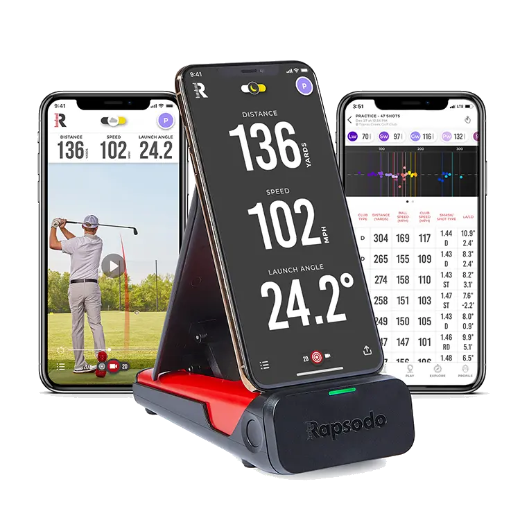 Rapsodo Mobile Launch Monitor - Black, GPS-Enabled Golfing Training Tool with Launch Angle Tracking, Strengths Analysis, Swing Replay Functionality