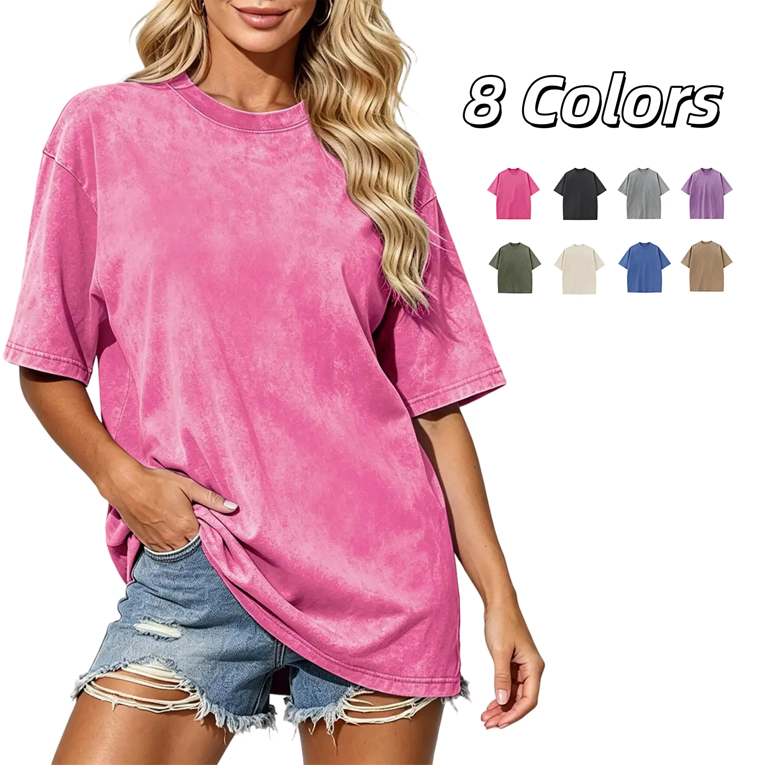 Oversized T-Shirt in Solid Acid Wash Cotton, Unisex Casual Loose Fit Streetwear with Half Length Sleeves and Crew Neck, Plain, Women, Basic, Everyday, Comfortable, Piece