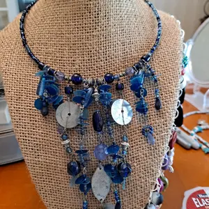 Women's Navy Blue Memory Wire Necklace, Fashion Accessory