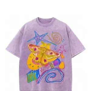 Summer Tops2026 Washed Cotton, T-Shirt With Flying Colorful Insect Print, High-Quality Batik Cotton Vintage Fashion Brand T-Shirt, Women's Summer Clothing, Perfect Gift For Mother's Day, Father's Day, Easter Summer Clothes.........